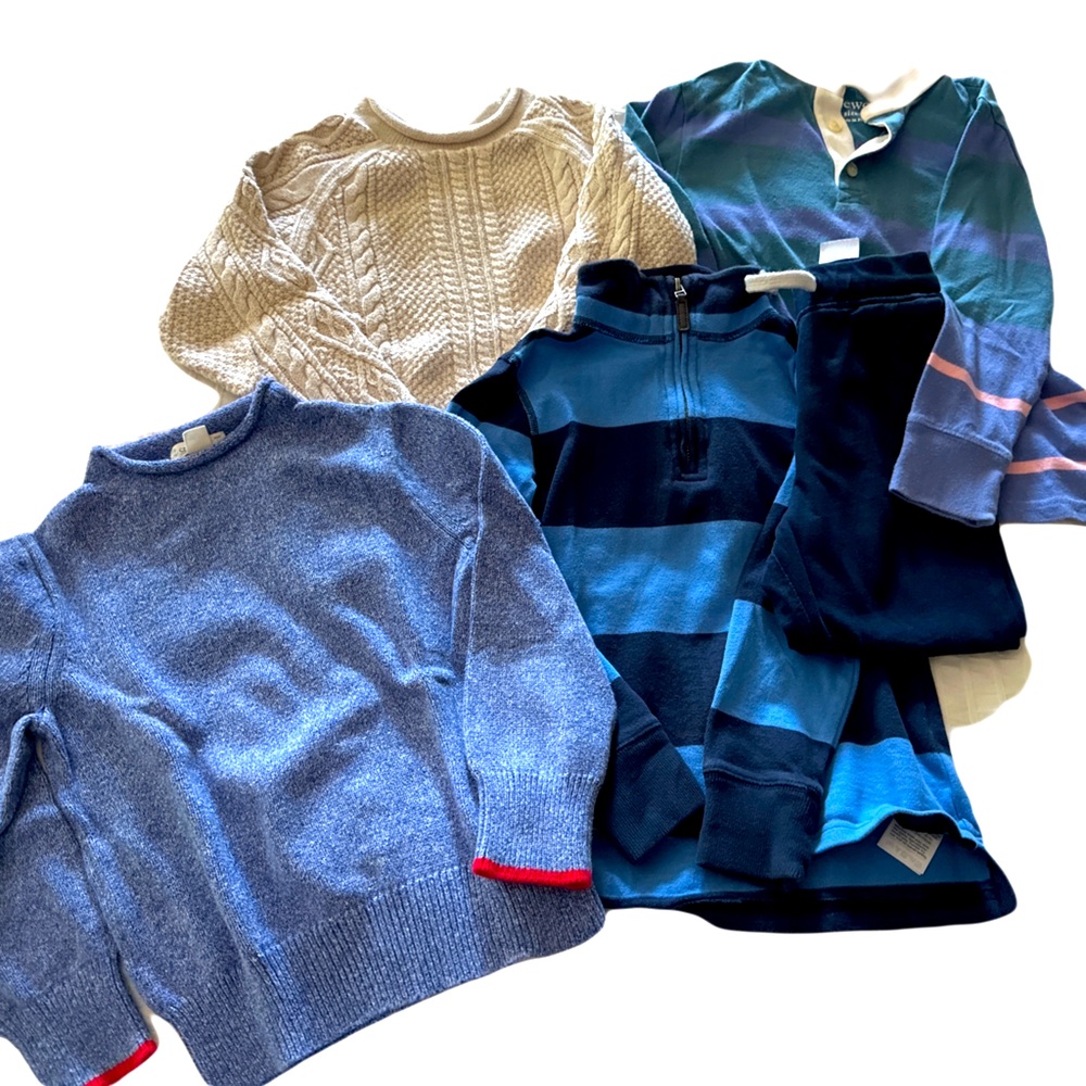 Boys JCREW bundle (3) sweaters (1) polo and (1) pair of sweats. GUC  XS (4-5)